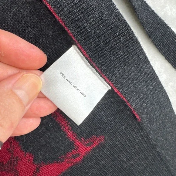 Krimson Klover Poncho Womens S/M Red Black Wool Cowl Neck Skier Graphic (1429) - Picture 4 of 11